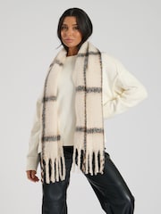 South Beach Cream Check Fluffy Scarf - Image 1 of 5