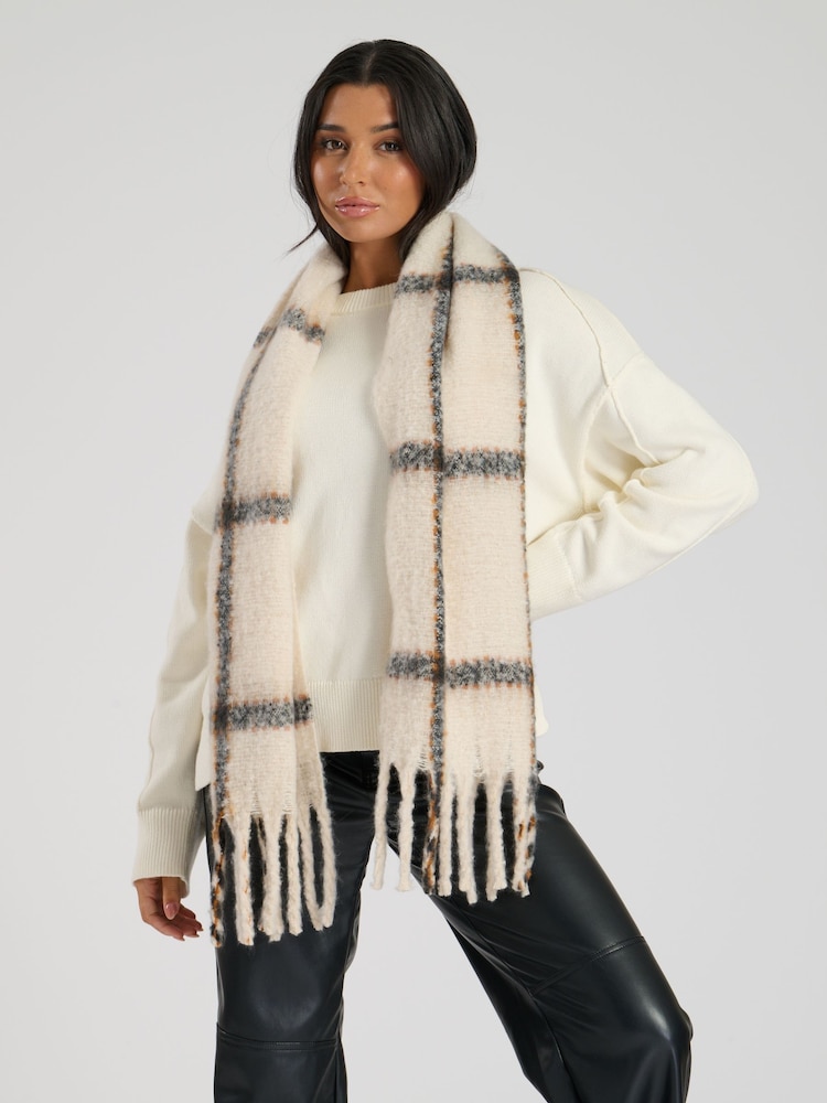 South Beach Cream Check Fluffy Scarf - Image 1 of 5