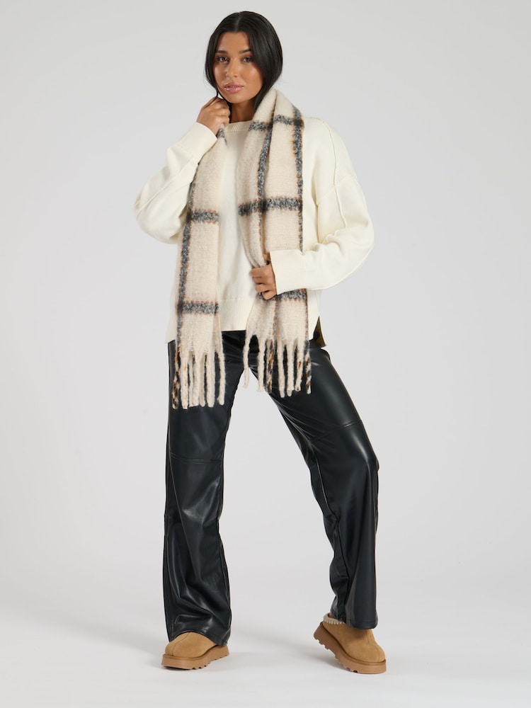 South Beach Cream Check Fluffy Scarf - Image 2 of 5