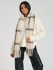 South Beach Cream Check Fluffy Scarf - Image 4 of 5