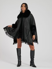 South Beach Black Faux Fur Poncho - Image 2 of 6