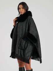 South Beach Black Faux Fur Poncho - Image 5 of 6