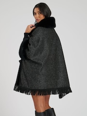 South Beach Black Faux Fur Poncho - Image 6 of 6