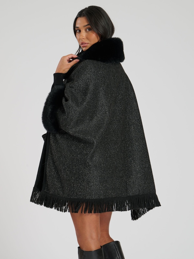 South Beach Black Faux Fur Poncho - Image 6 of 6