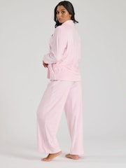 Loungeable Pink Supersoft Velour Long Sleeve Buttoned Pyjamas - Image 3 of 5