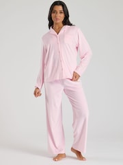 Loungeable Pink Supersoft Velour Long Sleeve Buttoned Pyjamas - Image 5 of 5