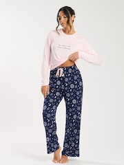 Loungeable Pink Go Where The Stars Long Sleeve And Long Pant Pyjama Set - Image 3 of 5