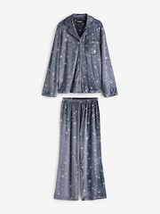 Loungeable Blue Super Soft Velour Star Foil Print Buttoned Pyjamas - Image 7 of 9