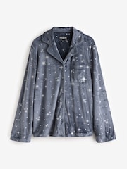 Loungeable Blue Super Soft Velour Star Foil Print Buttoned Pyjamas - Image 8 of 9