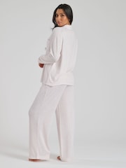 Loungeable Brown Marl Brushed Rib Long Sleeve Buttoned Pyjamas - Image 3 of 6