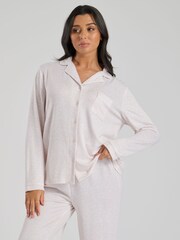 Loungeable Brown Marl Brushed Rib Long Sleeve Buttoned Pyjamas - Image 4 of 6