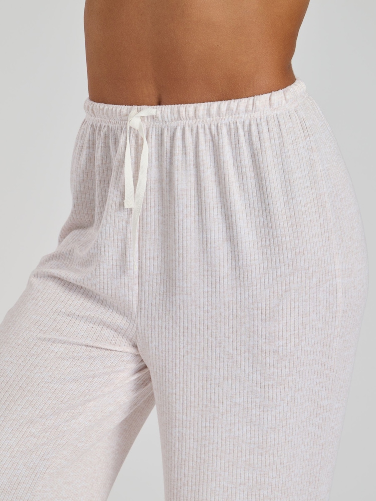Loungeable Brown Marl Brushed Rib Long Sleeve Buttoned Pyjamas - Image 6 of 6