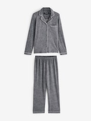 Loungeable Grey Marl Brushed Rib Long Sleeve Buttoned Pyjamas - Image 5 of 7