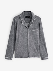 Loungeable Grey Marl Brushed Rib Long Sleeve Buttoned Pyjamas - Image 6 of 7