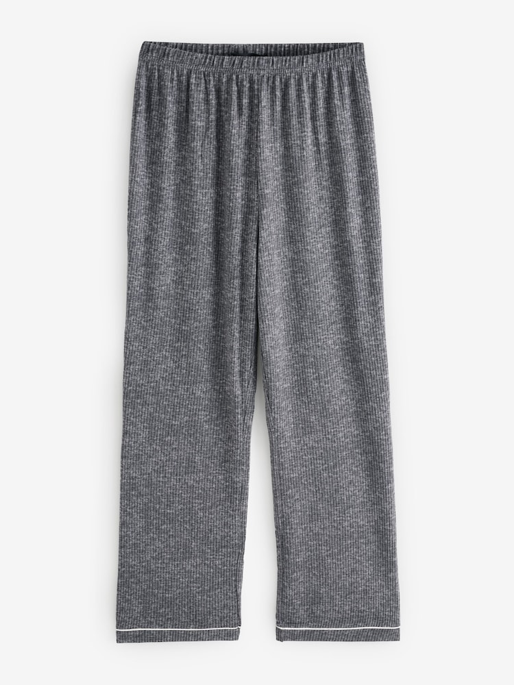 Loungeable Grey Marl Brushed Rib Long Sleeve Buttoned Pyjamas - Image 7 of 7