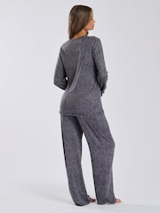 Loungeable Grey Marl Brushed Rib Long Sleeve Top And Trouser Set - Image 2 of 9