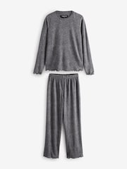 Loungeable Grey Marl Brushed Rib Long Sleeve Top And Trouser Set - Image 7 of 9