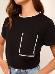 Lipsy Black Relaxed Blanket Stitch Round Neck T-Shirt - Image 3 of 4