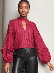 Lipsy Red Chiffon Burnout Keyhole Blouse - Image 1 of 4
