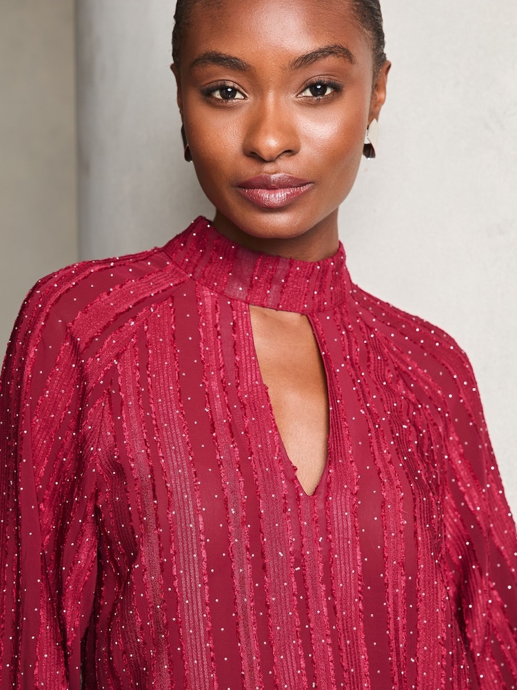 Lipsy Red Chiffon Burnout Keyhole Blouse - Image 2 of 4