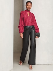 Lipsy Red Chiffon Burnout Keyhole Blouse - Image 3 of 4