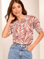Lipsy Orange Round Neck Puff Sleeve T-Shirt - Image 1 of 4