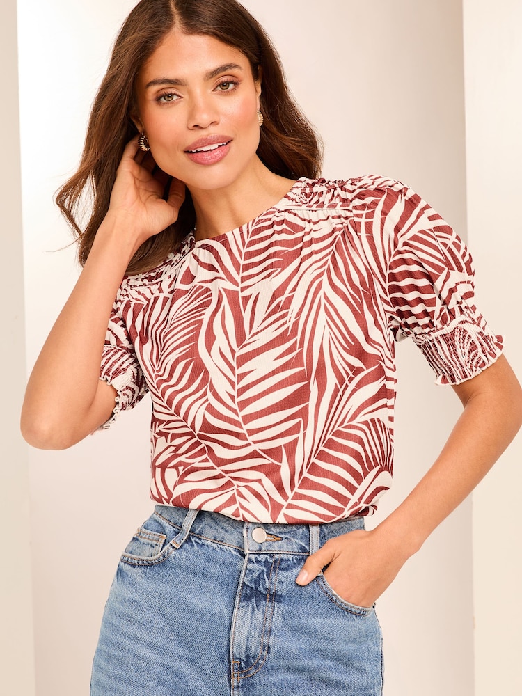 Lipsy Orange Round Neck Puff Sleeve T-Shirt - Image 1 of 4 Lipsy Orange Round Neck Puff Sleeve T-Shirt - Image 1 of 4