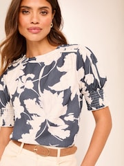 Lipsy Navy Blue Round Neck Puff Sleeve T-Shirt - Image 1 of 4