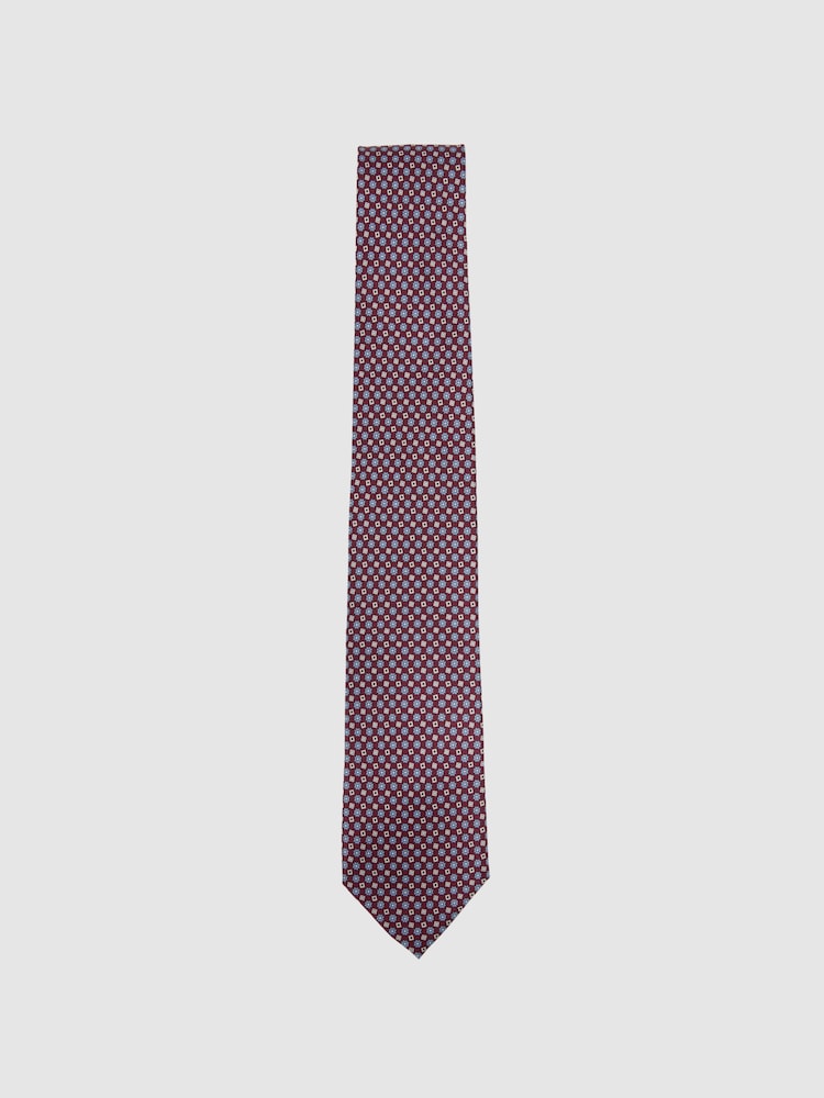 Reiss Bordeaux Mondello Silk Floral Print Tie - Image 1 of 5
