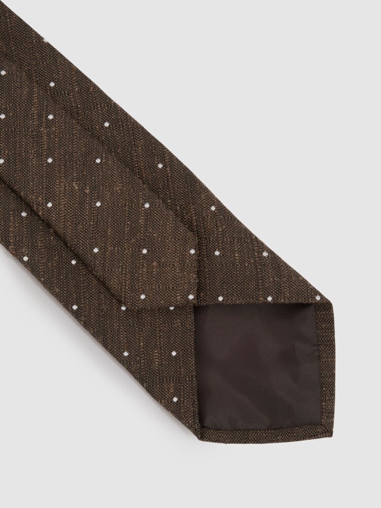 Reiss Dark Tobacco Capo Textured Silk Blend Polka Dot Tie - Image 4 of 5