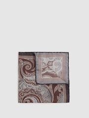 Reiss Chocolate Lucca Silk Hybrid Print Pocket Square - Image 1 of 4