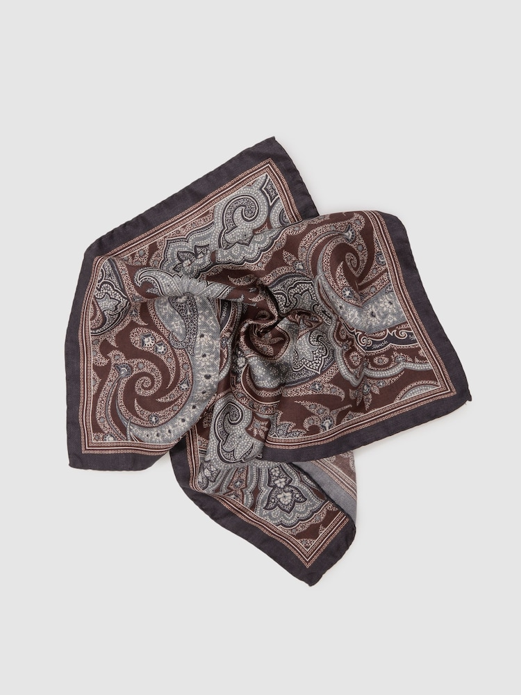 Reiss Chocolate Lucca Silk Hybrid Print Pocket Square - Image 2 of 4