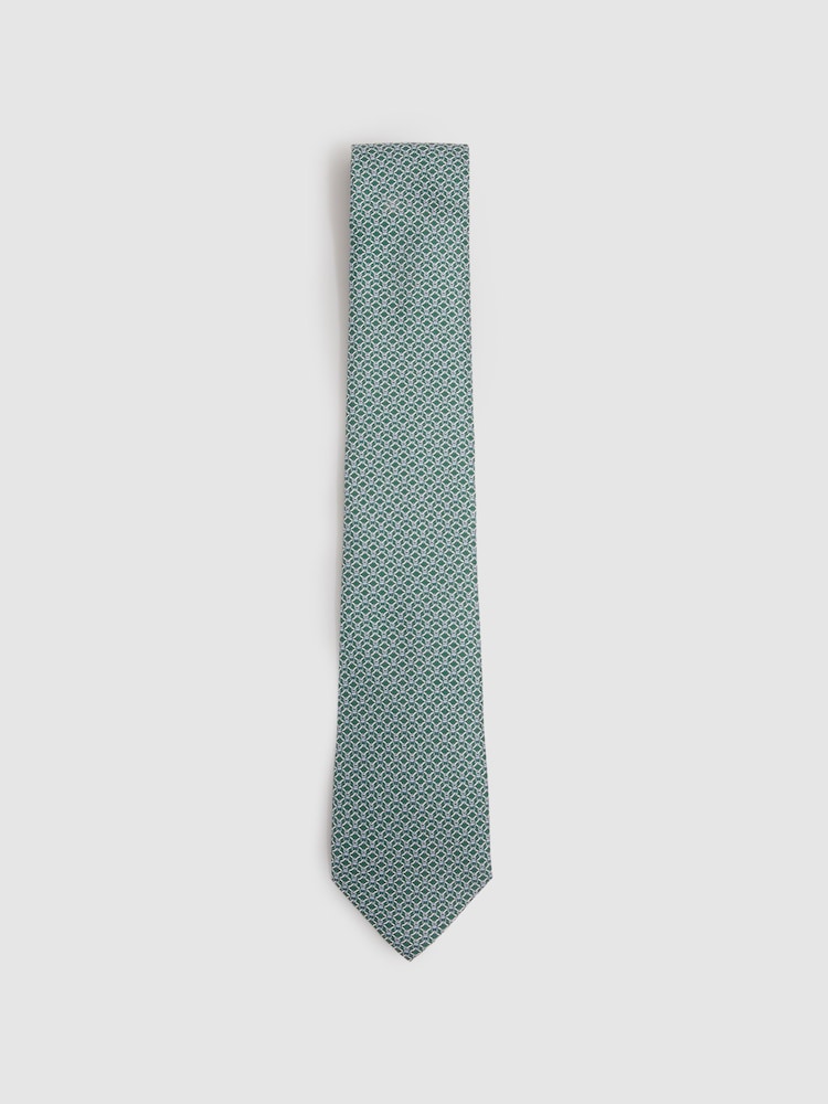 Reiss Dark Green Orta Silk Chain Pattern Tie - Image 1 of 5