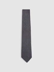 Reiss Steel Blue Parma Silk Blend Jacquard Tie - Image 1 of 5