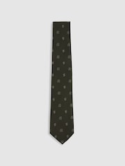 Reiss Forest Green Parma Silk Blend Jacquard Tie - Image 1 of 5