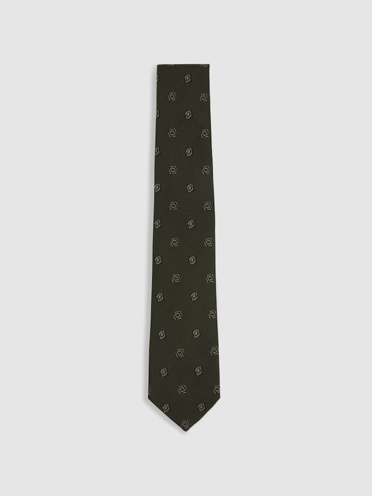 Reiss Forest Green Parma Silk Blend Jacquard Tie - Image 1 of 5