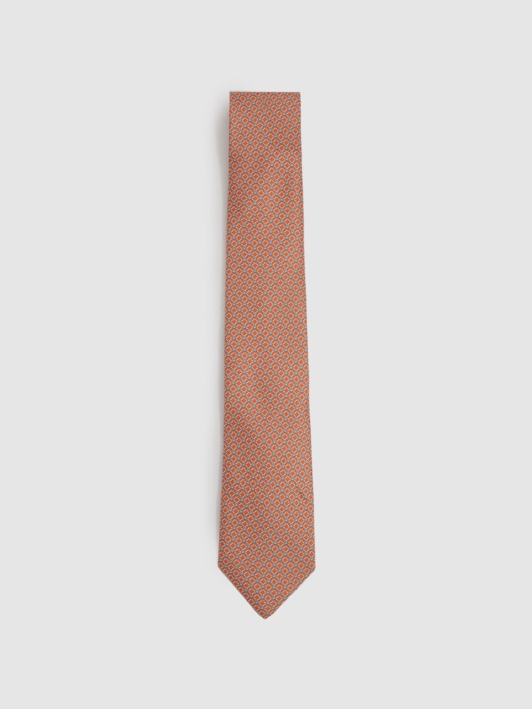 Reiss Bright Orange Orta Silk Chain Pattern Tie - Image 1 of 5