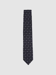 Reiss Navy Anzio Silk Blend Foulard Medallion Print Tie - Image 1 of 5