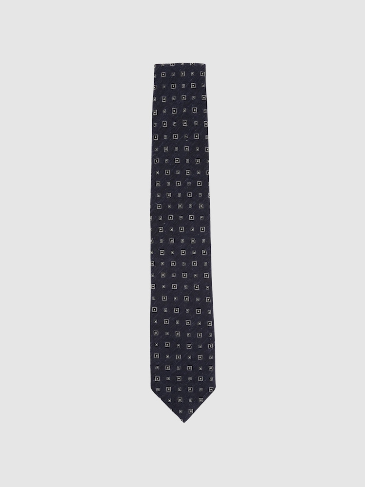 Reiss Navy Anzio Silk Blend Foulard Medallion Print Tie - Image 1 of 5