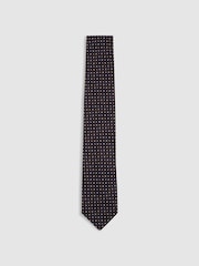 Reiss Navy/Tobacco Pelosa Silk Blend Foulard Floral Tie - Image 1 of 5