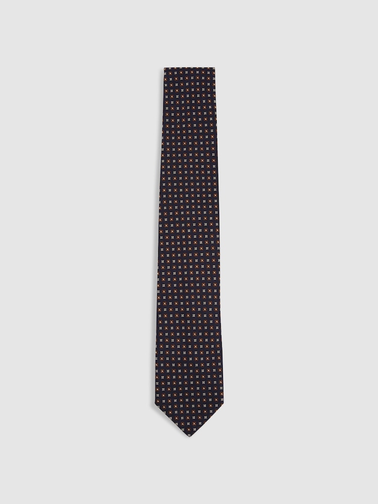 Reiss Navy/Tobacco Pelosa Silk Blend Foulard Floral Tie - Image 1 of 5