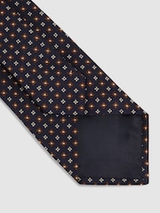 Reiss Navy/Tobacco Pelosa Silk Blend Foulard Floral Tie - Image 4 of 5