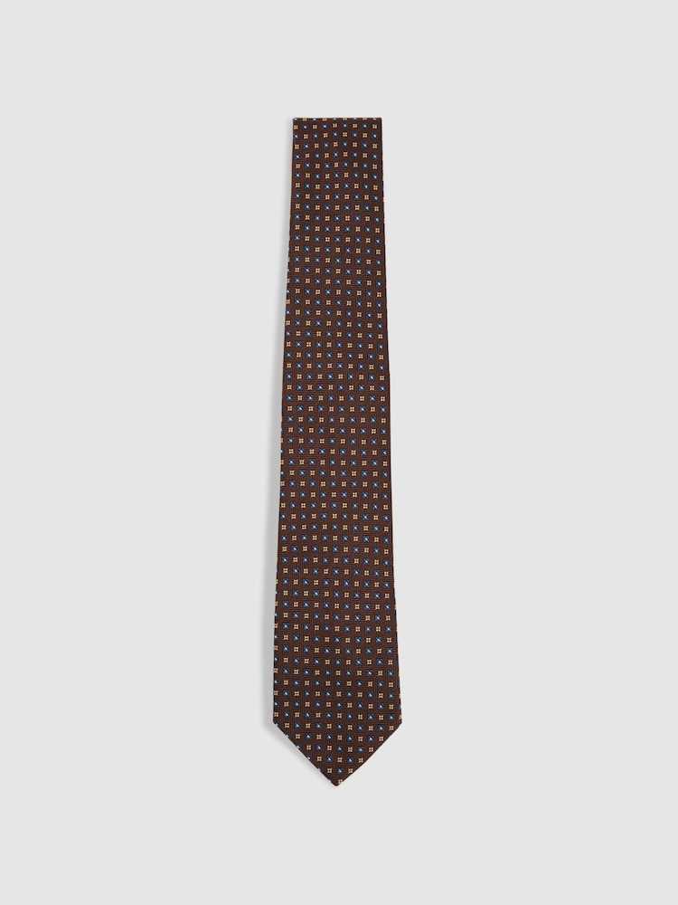 Reiss Tobacco/Navy Pelosa Silk Blend Foulard Floral Tie - Image 1 of 5