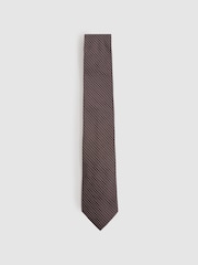 Reiss Dark Brown Atrani Silk Blend Textured Weave Tie - Image 1 of 5