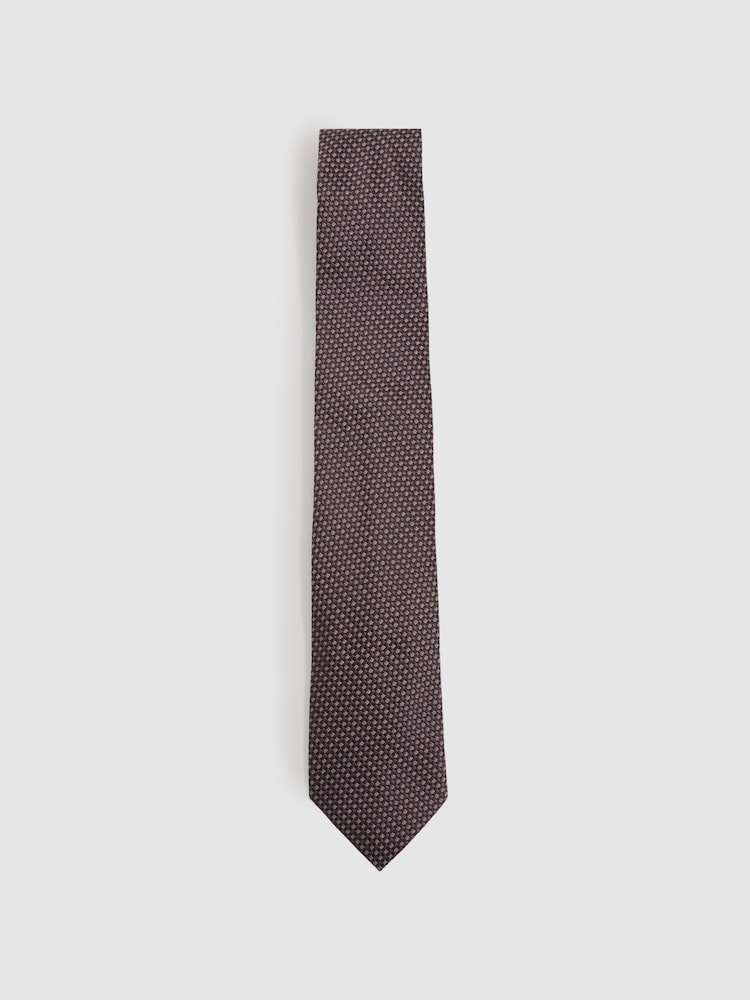 Reiss Dark Brown Atrani Silk Blend Textured Weave Tie - Image 1 of 5