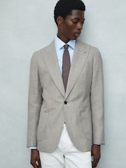 Reiss Dark Brown Atrani Silk Blend Textured Weave Tie - Image 2 of 5
