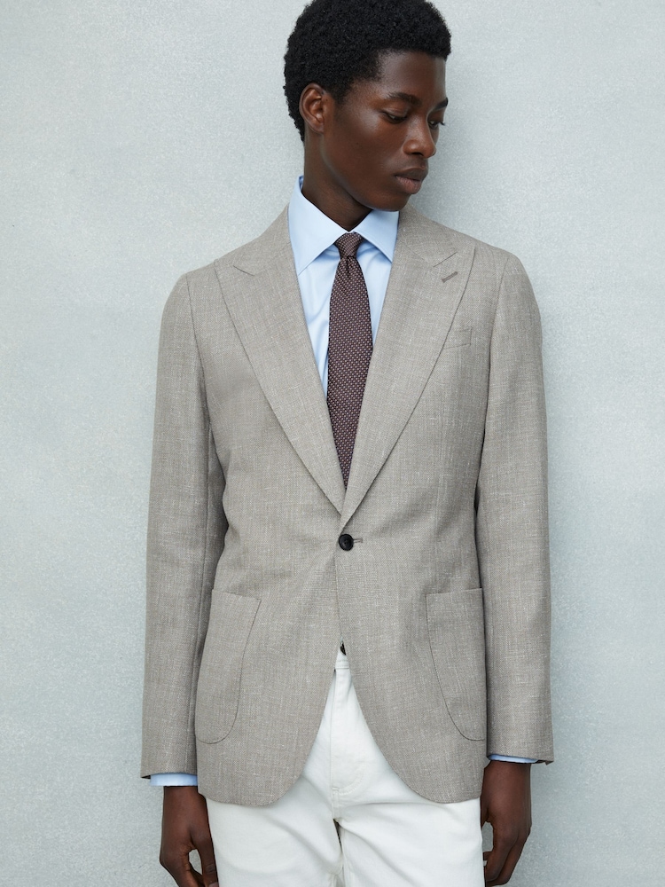 Reiss Dark Brown Atrani Silk Blend Textured Weave Tie - Image 2 of 5