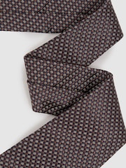Reiss Dark Brown Atrani Silk Blend Textured Weave Tie - Image 3 of 5