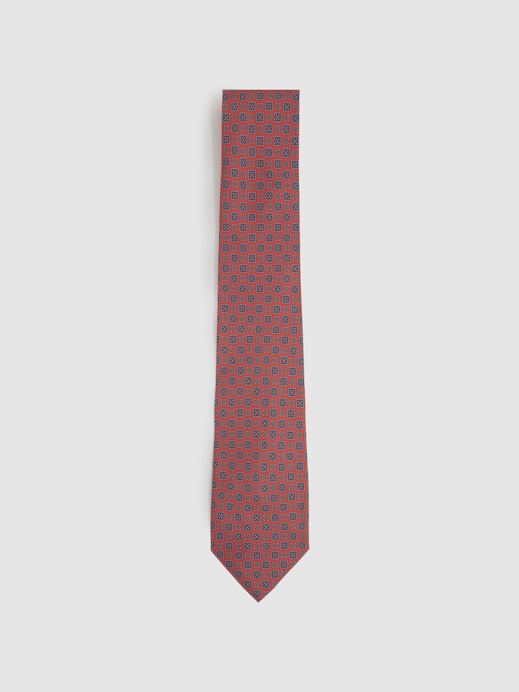 Reiss Bright Orange Aderci Silk Square Floral Tie - Image 1 of 5