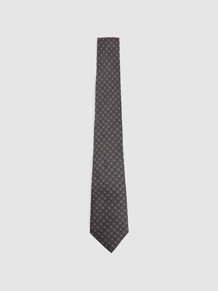Reiss Charcoal Pelosa Silk Blend Foulard Floral Tie - Image 1 of 5